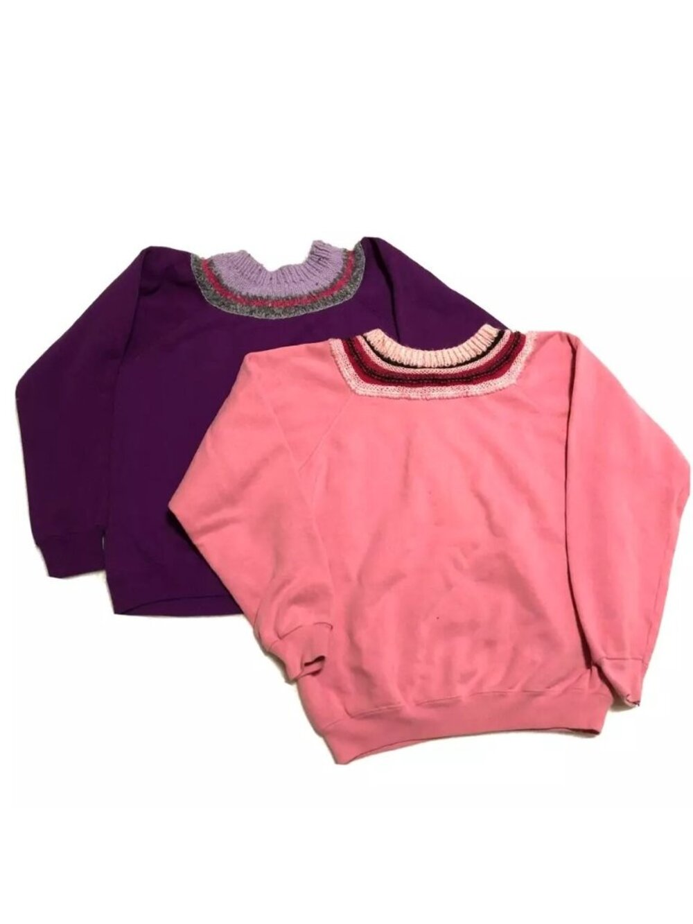 Vintage Handmade Crochet Sweatshirts Size M Lot of 2 Purple Pink Granny Womens